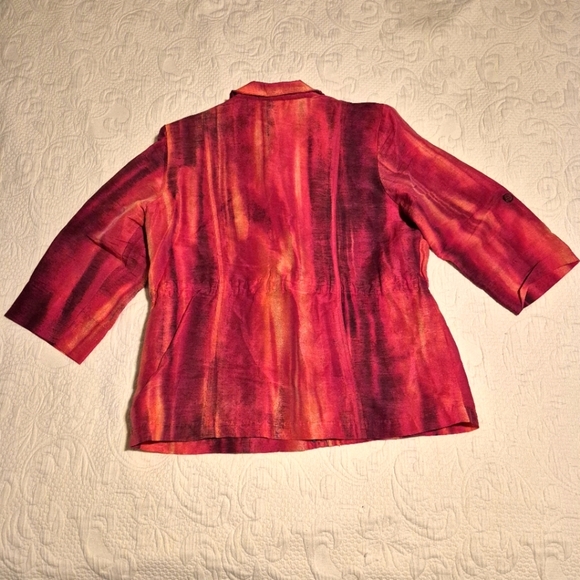 Chico's women's size 2 or Large 3/4 sleeve full zip up jacket multi red shades - Picture 2 of 9